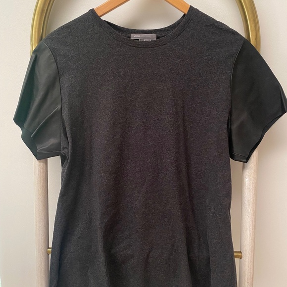 Vince Lamb Leather Short Sleeve Dark Gray Tee Size L - Picture 3 of 9